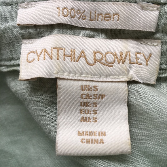Cynthia Rowley Blouse 100% Linen Sz S Cap Sleeve Baby Doll Green Relaxed Fit - Picture 5 of 5